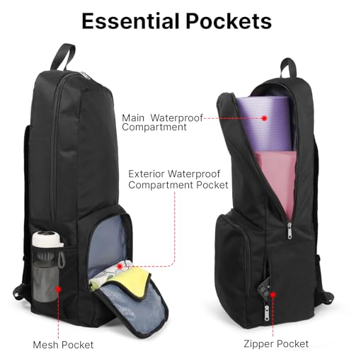 Yoga Mat Bag Carrier Backpack with Multi Pockets - Black