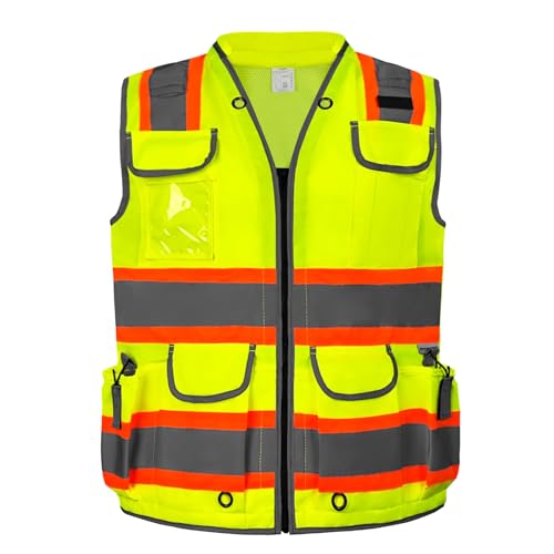 HYCOPROT Reflective Safety Vest Class 2 High Visibility Heavy Duty Construction Vest with Padded Neck,Meet ANSI/ISEA Standard