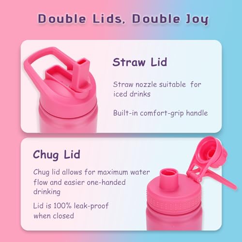 Kids Insulated Stainless Steel Water Bottle 12oz with Straw & Chug Lids - Punch Green Variation