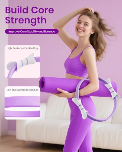 Pilates Ring Set - 14" Magic Circle, Mini Ball & Resistance Bands - Medium-Level2 / Purple