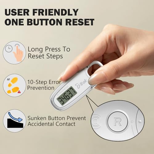 3D Pedometer for Walking - Accurate Step Tracker with Clip & Carabiner - White