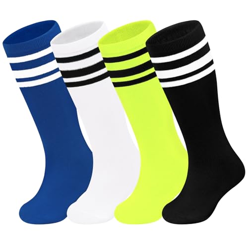 Youth Knee High Soccer & Baseball Socks - Neon Green, Black/White, White/Black, Blue/White (3-6 Years)
