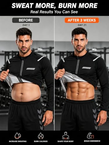 Men's Sauna Jacket Long Sleeve Sweatshirt for Workout & Fitness