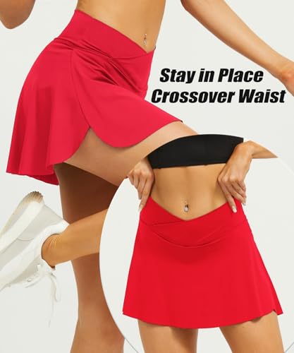 Navneet Women's High Waisted Crossover Tennis Skirt - Small Red Athletic Golf Skort
