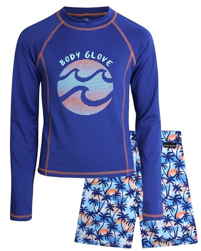 Body Glove Boys 2-Piece Swim Set Rash Guard & Trunks Navy Palm Trees 12