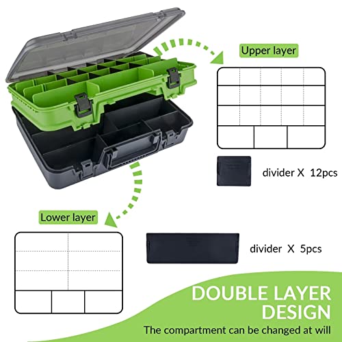 THKFISH Double Sided Green Tackle Box Organizer, 17 Dividers, Large Capacity