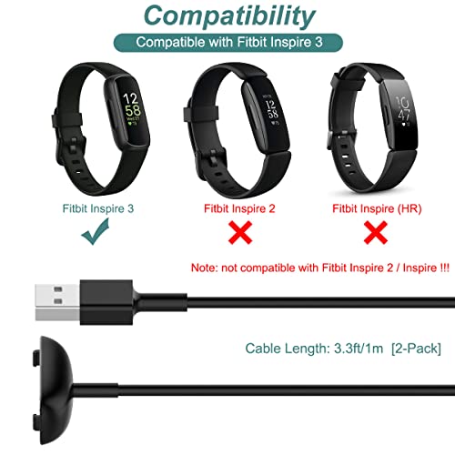 2-Pack Charger for Fitbit Inspire 3 Fitness Tracker - 3.3ft