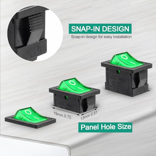 5 Pack Pre-Wired On/Off Green LED Boat Rocker Switch - 12V-24V 20A