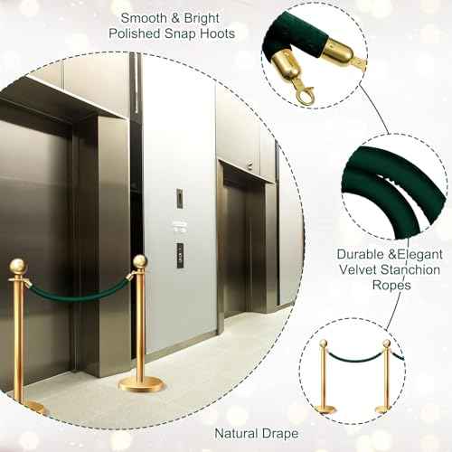 Fumete 6 Pieces Velvet Stanchion Rope Bulk 4 Feet Party Crowd Control Barrier Safety Velvet Rope with Gold Hook for Movie Theater Opening, Hotel, Carpet, Not Include Stanchion Post (Dark Green)