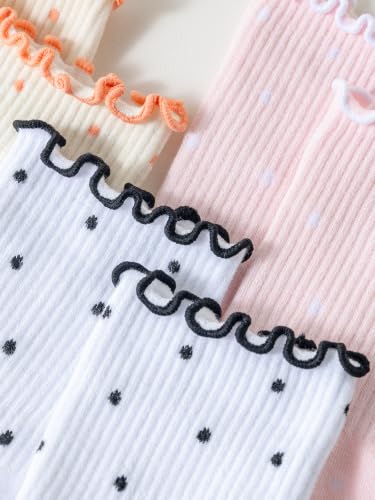 Grippy Pilates Socks for Women - Polka Dot White Ruffle Design