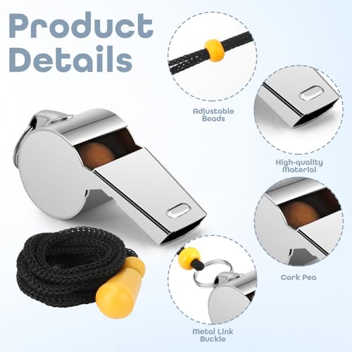 Stainless Steel Coach Whistle with Lanyard - Loud Referee Whistle - 2 PCS