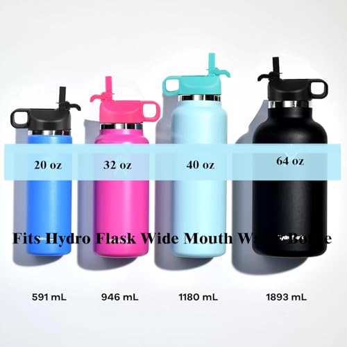 SYACOT Black Wide Mouth Water Bottle Lid with Straw & Dust Cover, 12-64 oz
