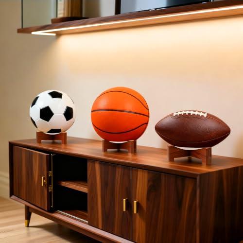 Natural Wood Football Display Stand for Sports Memorabilia