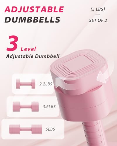 Adjustable Dumbbell Set - 2 to 10 lb Weights for Home - Pink