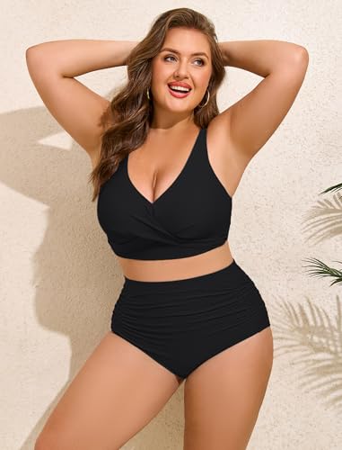 High Waisted Bikini Bottoms - Classic Black, Ruched Full Coverage