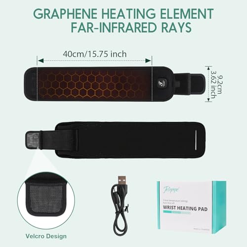 Heated Wrist Wrap Cordless, Wrist Heating Pad for Pain Relief, 3000mAh Rechargeable Wrist Warmers for Men Women, 3 Heat Levels Carpal Tunnel Wrist Brace with 30 Mins Auto-off (Black)