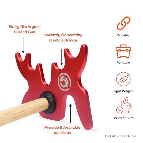 Cru5h Billiards Red Moose Head Pool Cue Bridge Rest - Portable Aluminum