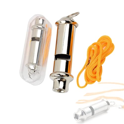 2 Pack Metal Police Whistles with Lanyard - Super Loud 120dB Emergency Signaling for Outdoor Activities
