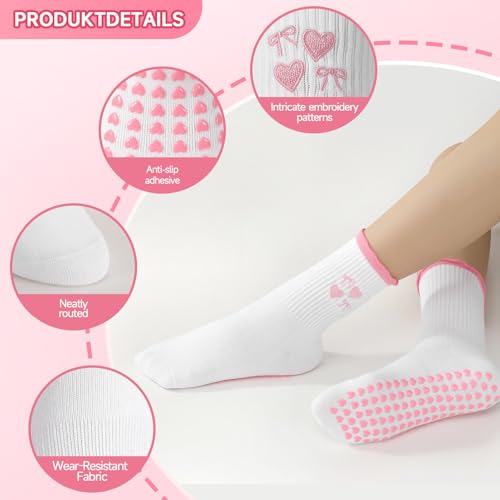Non-Slip Pilates Grip Yoga Socks for Women - 6 Pairs, Black+Pink+Red