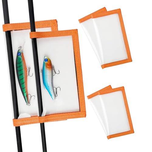 Fishing Lure Wraps with Velcro - 4 Pack Clear PVC Covers - Orange - 2 Medium + 2 Large