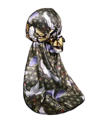 Designer Silky Durag with Pattern - S-crane 1pc