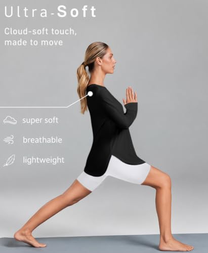 Long Sleeve Workout Top for Women - Ultra-Soft Gym Shirt - Medium Black