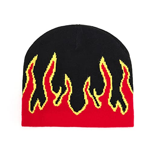 Red Medium-Large Fire Flame Beanie Baggy Slouchy Knit Rock Punk Ski Hat Skull Cap