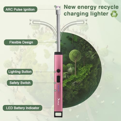 Rechargeable Candle Lighter - Electric Arc with Safety Features - Pink