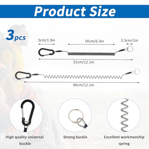 Heavy Duty Retractable Coiled Lanyard - 3 Pack