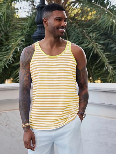Men's Casual Striped Workout Tank Top - Large Yellow