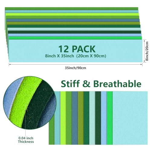 FEIYAUMI Green Series Felt Sheets 12 Pack - 8"x35" 1mm Craft Felt Fabric