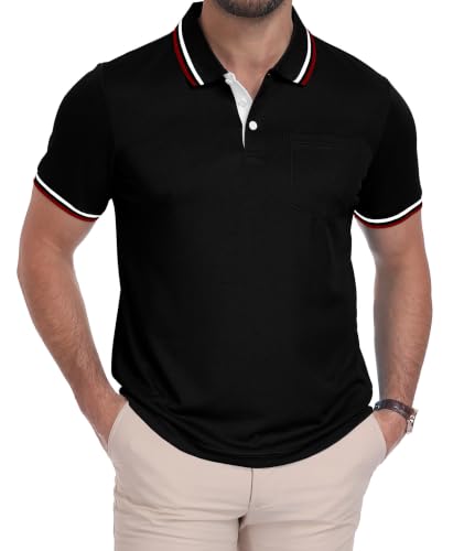 ZITY Men's X-Large Black Polo Shirt with Pocket - Moisture Wicking Golf Casual Top