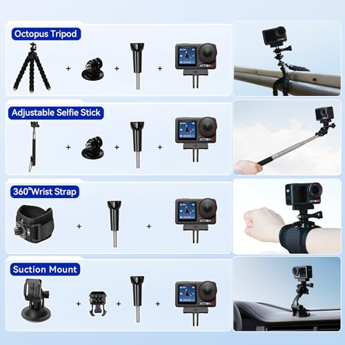 Osmo Action 5 Pro Waterproof Action Camera Bundle - 58Pcs Set + 3 Batteries