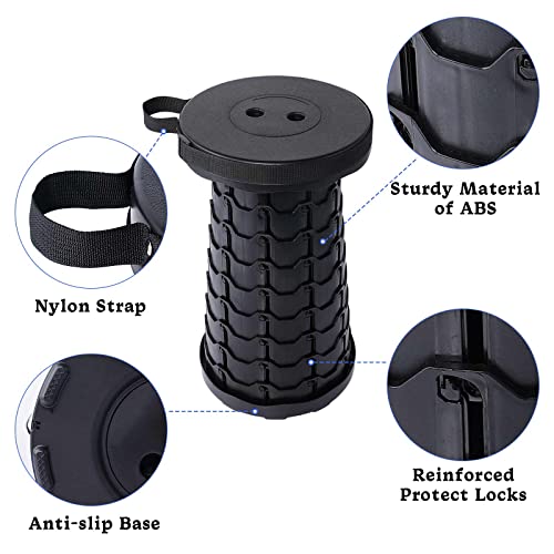 VOLIXOD Black Foldable Telescoping Camping Stool - Portable, Adjustable, 550lbs Capacity