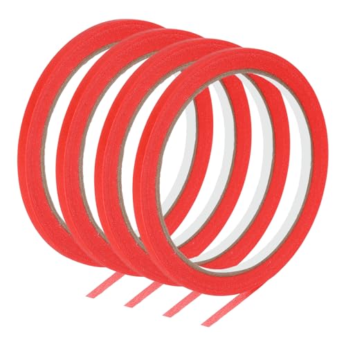 PATIKIL Masking Tape 0.2 Inch Wide, 4 Roll 22 Yard Painters Tape Bulk No Residue Craft Tape for Wall Painting Labeling Car Painting Home DIY Flower Crafts Decoration, Red