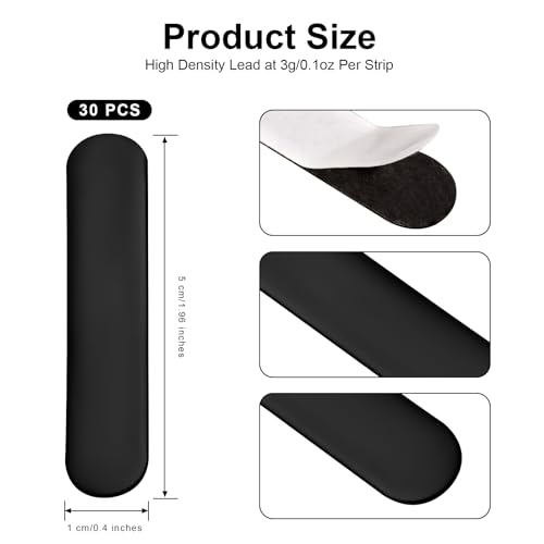 Pickleball Lead Tape Strips - 30pcs Black Weighted Adhesive 3g