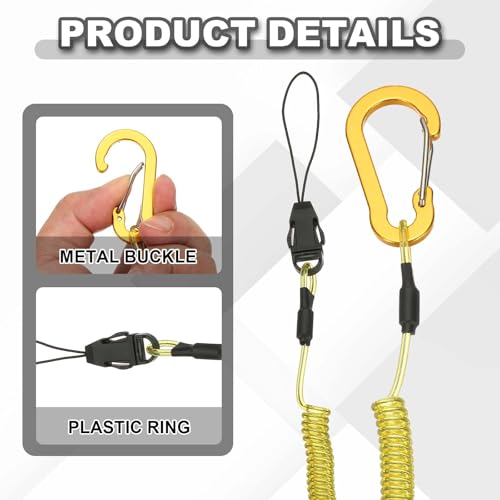 Yellow Coiled Lanyards with Buckle - 40 Inch, Quick Release Safety Ring