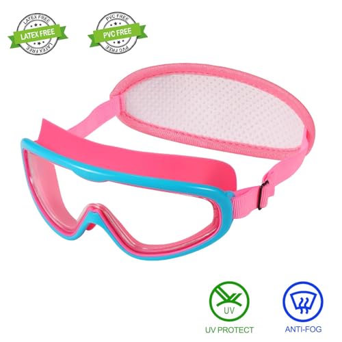RUIGAO 1PK Pink Fish Toddler Swim Goggles with Nose Cover & Anti-Fog Mask