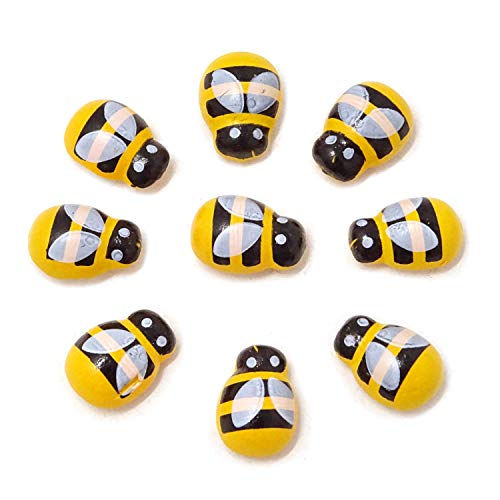 100PCS Self-Adhesive Wooden Bee Embellishments - Tiny Yellow Bee Decor