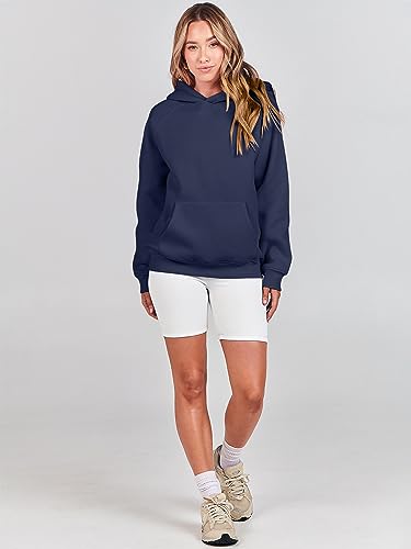 ANRABESS Oversized Navy Blue Fleece Hoodie for Women Medium