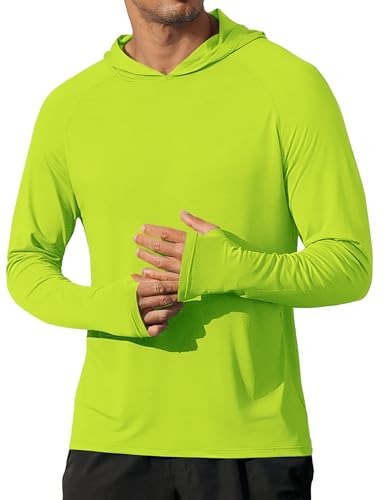 COOFANDY UPF 50+ Men's Hooded Rash Guard Shirt, Fluorescent Green XL, Quick Dry