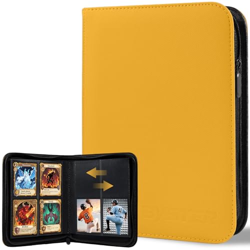 Yellow 4 Pocket Card Binder by BYSTER, 160 Capacity, Waterproof PU Cover