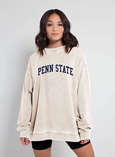 Chicka-d NCAA Womens Burnout Fleece Pullover - Penn State Nittany Lions, Large, Oatmeal