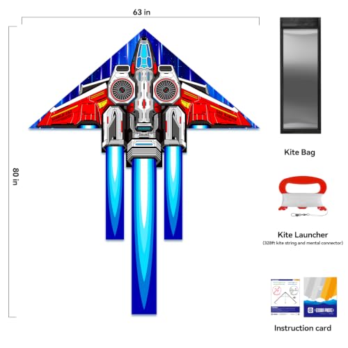 ESOKA PRON Red & Blue Spaceship Kite for Kids & Adults - Easy Fly Outdoor Toy