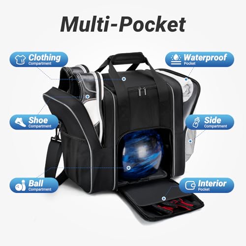 Bosynoy Black Bowling Ball Bag with Shoe Compartment - 1 Ball Tote