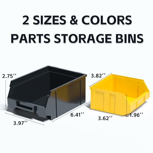 KJE 30PCS Wall Mounted Storage Bins, Plastic Tool Organizer for Garage Storage, Screws, Nuts, Bolts, Small Hardware Parts -Black, Yellow