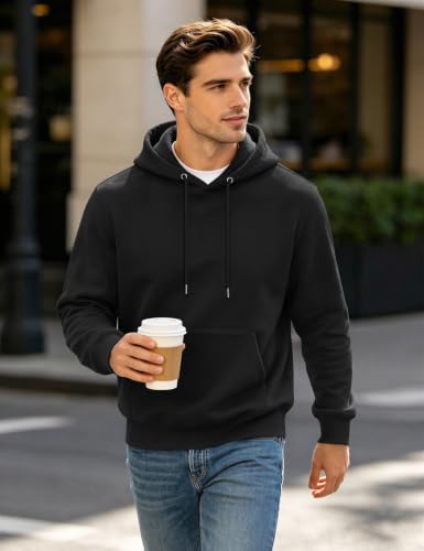 MAGCOMSEN Men's X-Large Black Fleece-Lined Active Hoodie with Kangaroo Pocket