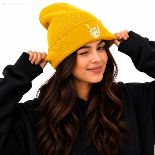 Halloween Skull Beanie Pack of 2 - Black & Yellow Goth Style