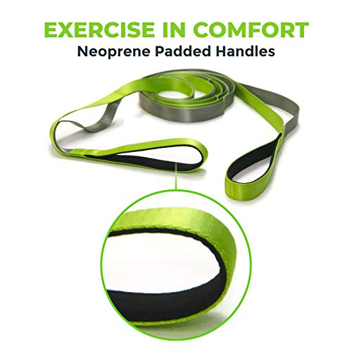 Stretching Strap for Physical Therapy - Green/Grey, 8' with 12 Loops