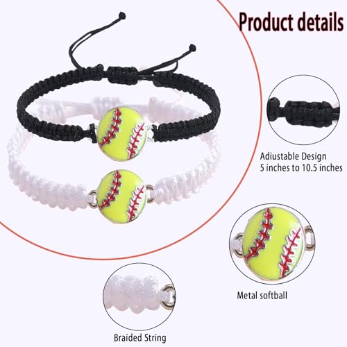 Adjustable Braided Sport Bracelets - Softball Fan Jewelry - 2pcs